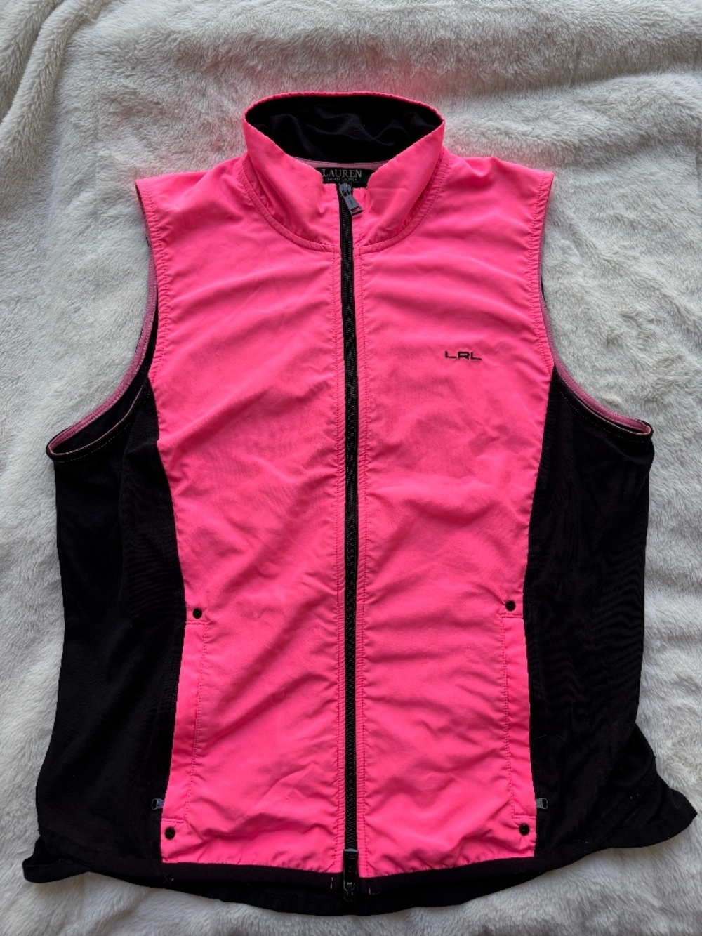 Lauren Ralph Lauren LRL Neon Hot Pink Colorblock Full Zip Active Vest - L